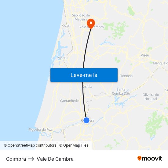 Coimbra to Vale De Cambra map