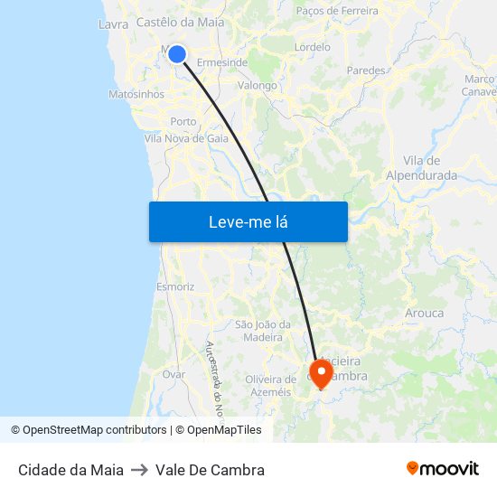 Cidade da Maia to Vale De Cambra map