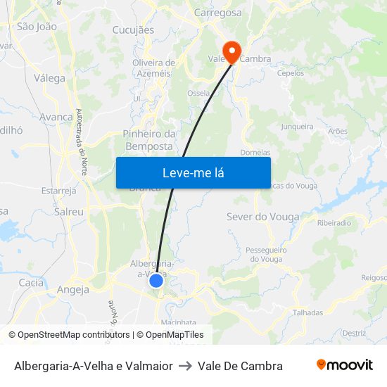 Albergaria-A-Velha e Valmaior to Vale De Cambra map