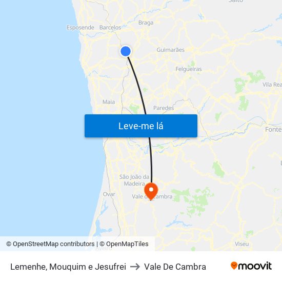 Lemenhe, Mouquim e Jesufrei to Vale De Cambra map