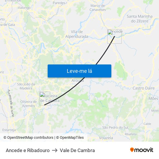 Ancede e Ribadouro to Vale De Cambra map