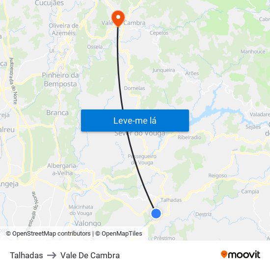 Talhadas to Vale De Cambra map