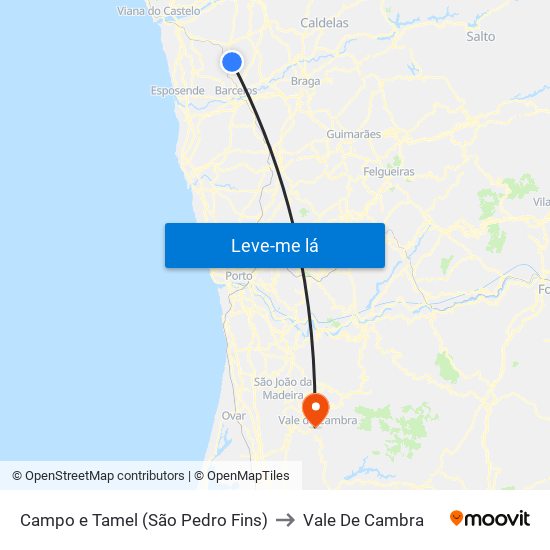 Campo e Tamel (São Pedro Fins) to Vale De Cambra map