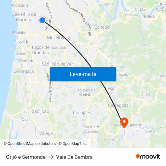 Grijó e Sermonde to Vale De Cambra map