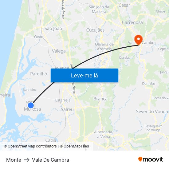 Monte to Vale De Cambra map