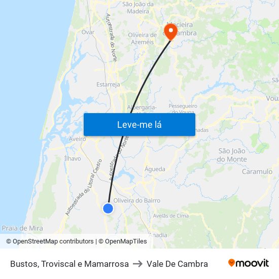 Bustos, Troviscal e Mamarrosa to Vale De Cambra map