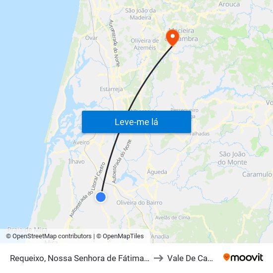 Requeixo, Nossa Senhora de Fátima e Nariz to Vale De Cambra map