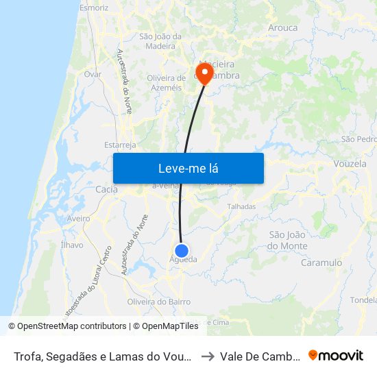 Trofa, Segadães e Lamas do Vouga to Vale De Cambra map