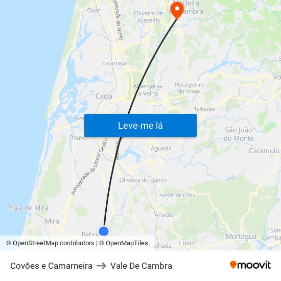 Covões e Camarneira to Vale De Cambra map