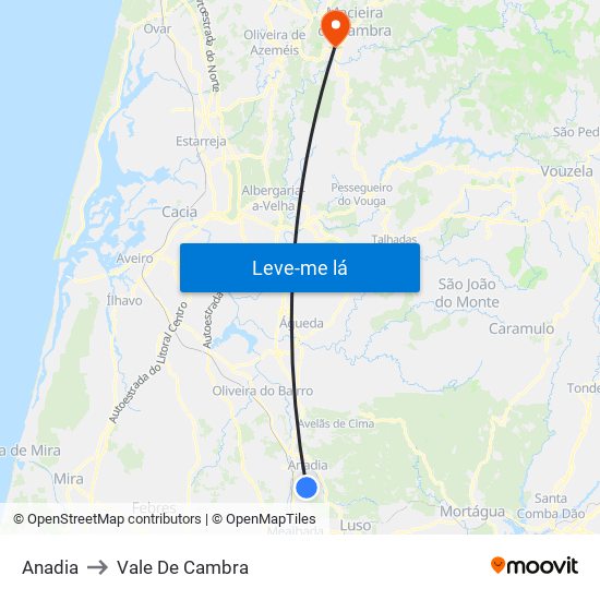 Anadia to Vale De Cambra map