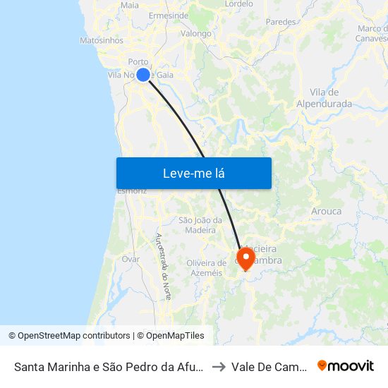 Santa Marinha e São Pedro da Afurada to Vale De Cambra map