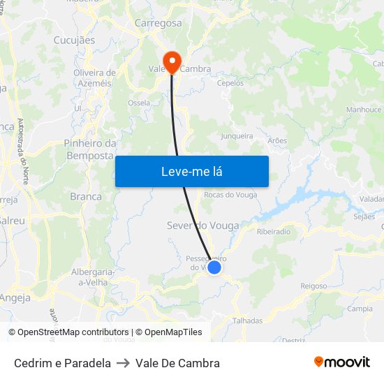 Cedrim e Paradela to Vale De Cambra map