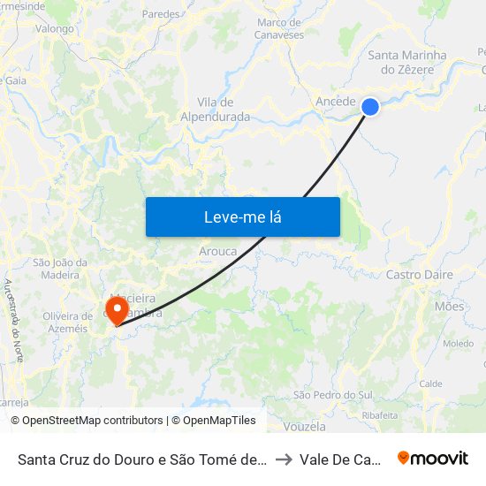 Santa Cruz do Douro e São Tomé de Covelas to Vale De Cambra map