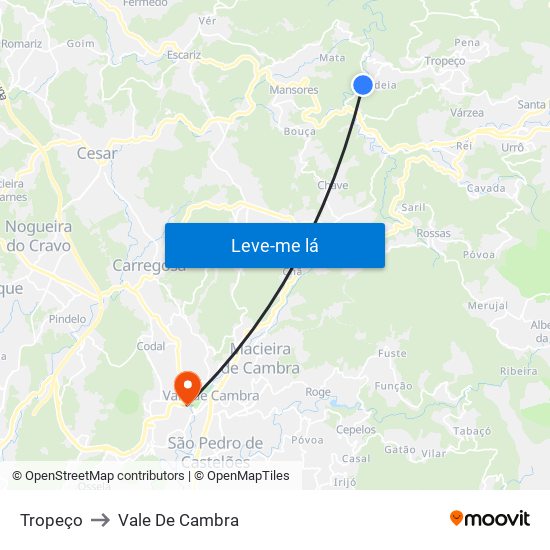 Tropeço to Vale De Cambra map