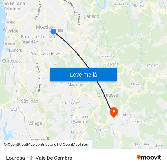 Lourosa to Vale De Cambra map