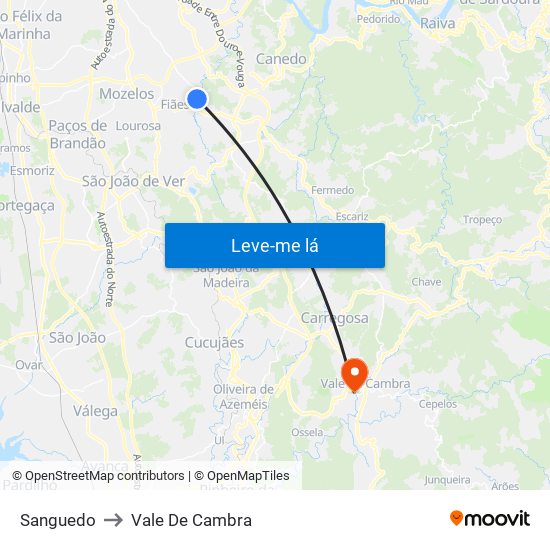 Sanguedo to Vale De Cambra map