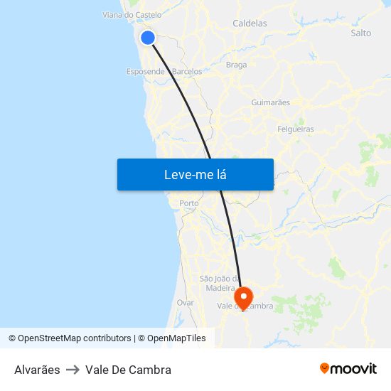 Alvarães to Vale De Cambra map