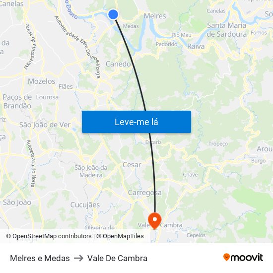 Melres e Medas to Vale De Cambra map