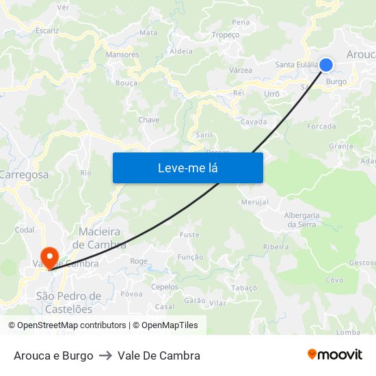 Arouca e Burgo to Vale De Cambra map