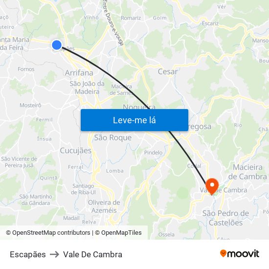 Escapães to Vale De Cambra map