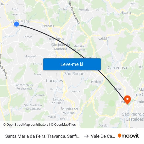 Santa Maria da Feira, Travanca, Sanfins e Espargo to Vale De Cambra map