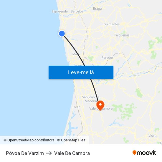 Póvoa De Varzim to Vale De Cambra map