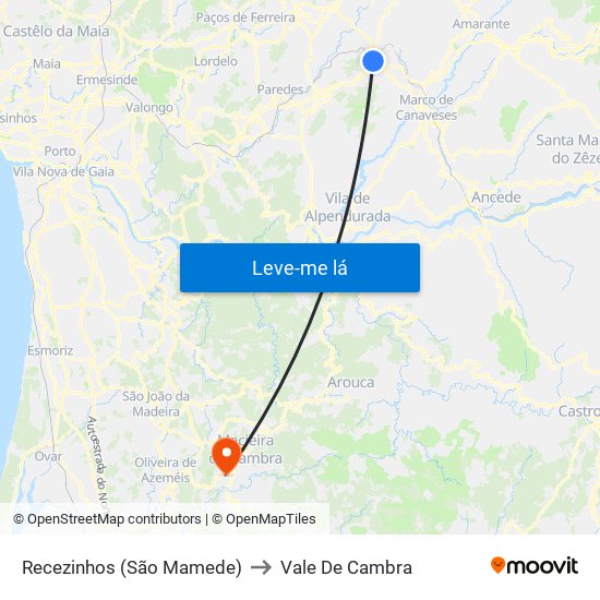 Recezinhos (São Mamede) to Vale De Cambra map