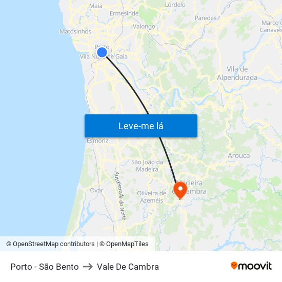 Porto - São Bento to Vale De Cambra map