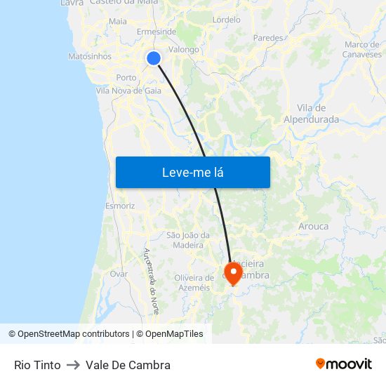 Rio Tinto to Vale De Cambra map