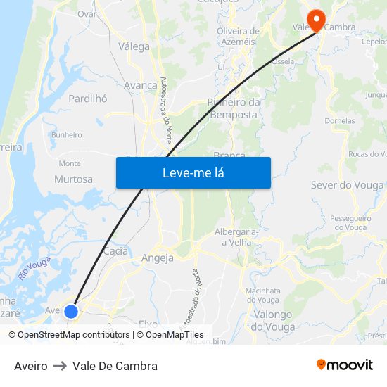 Aveiro to Vale De Cambra map