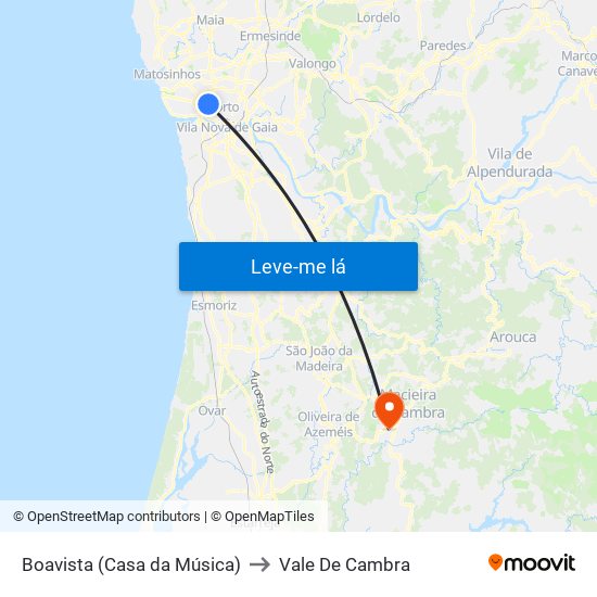 Boavista (Casa da Música) to Vale De Cambra map