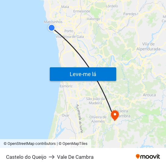 Castelo do Queijo to Vale De Cambra map