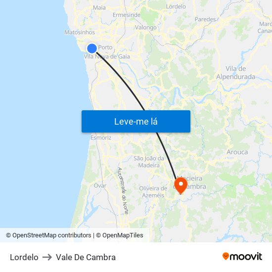 Lordelo to Vale De Cambra map