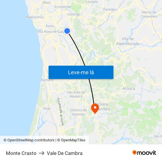 Monte Crasto to Vale De Cambra map