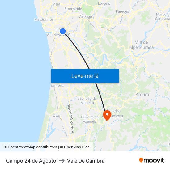 Campo 24 de Agosto to Vale De Cambra map