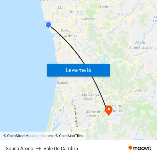 Sousa Aroso to Vale De Cambra map