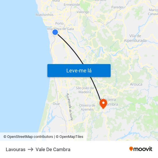 Lavouras to Vale De Cambra map