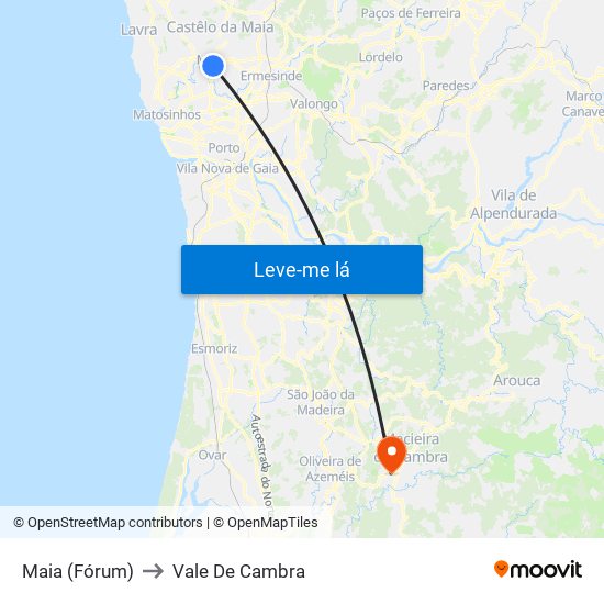 Maia (Fórum) to Vale De Cambra map