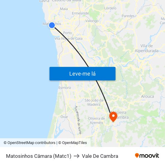 Matosinhos Câmara (Matc1) to Vale De Cambra map