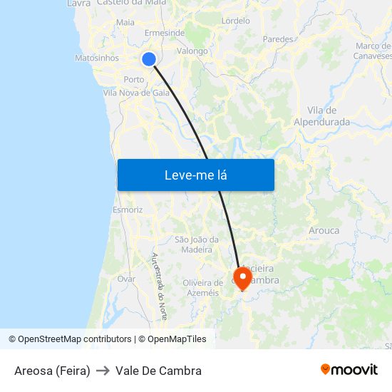 Areosa (Feira) to Vale De Cambra map