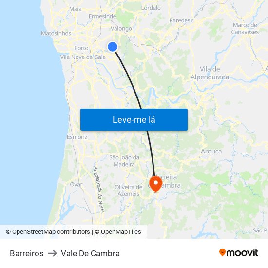 Barreiros to Vale De Cambra map