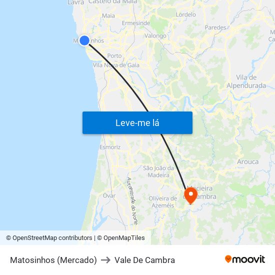 Matosinhos (Mercado) to Vale De Cambra map