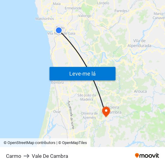 Carmo to Vale De Cambra map