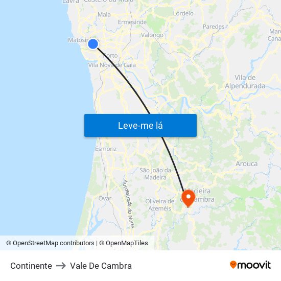 Continente to Vale De Cambra map