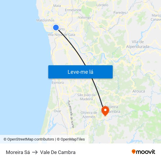 Moreira Sá to Vale De Cambra map