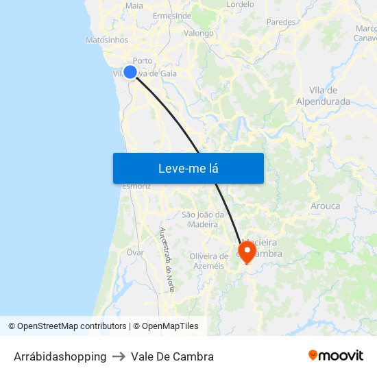 Arrábidashopping to Vale De Cambra map