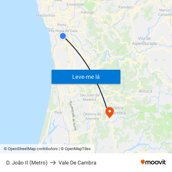 D. João II (Metro) to Vale De Cambra map
