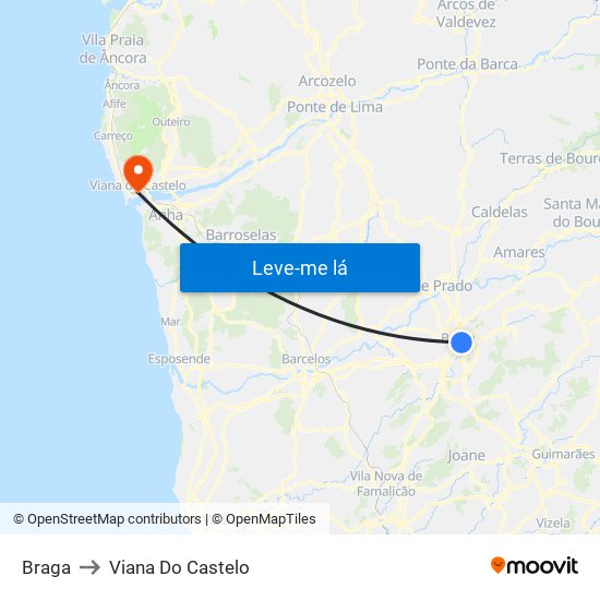 Braga to Viana Do Castelo map