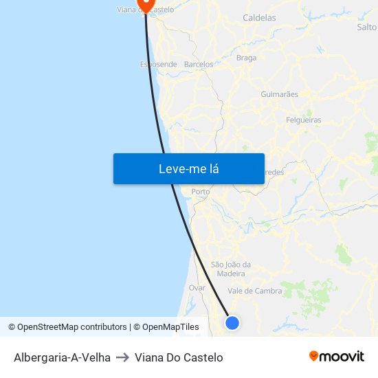 Albergaria-A-Velha to Viana Do Castelo map