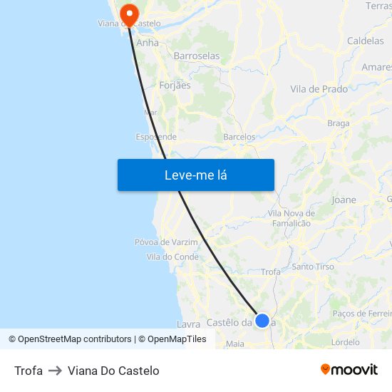 Trofa to Viana Do Castelo map